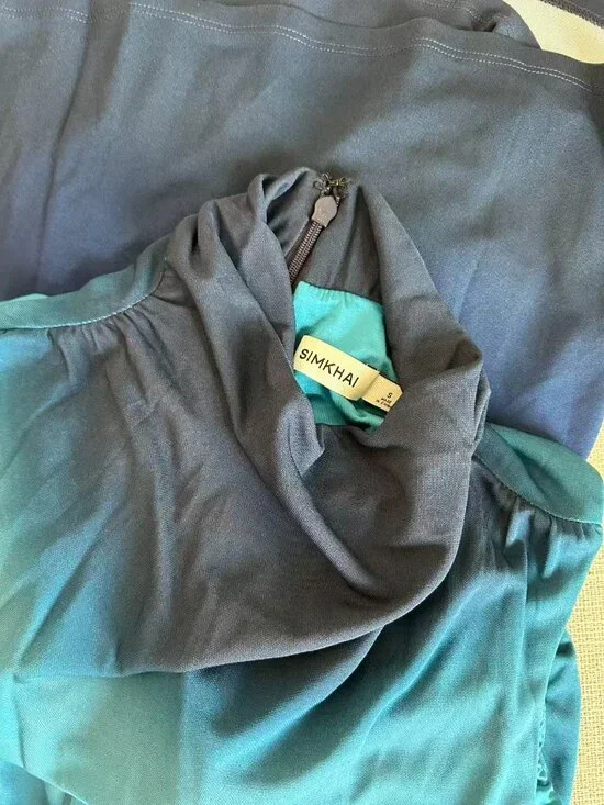 ✨ SALE  EUC SIMKHAI Aldina Jersey Midi Dress Teal Blue Ombre Cocktail Party - Picture 7 of 8